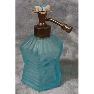 Vtg Irice I W Rice Frosted Blue Embossed Flower Glass Perfume Bottle Japan Empty
